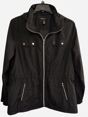 Style & Co. Sport Black Hooded Windbreaker Jacket Size XL